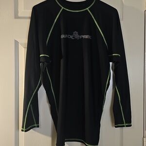 NWOT Island Pride Long Sleeve Water Shirt Rash Guard Stretch Black Green 2XL